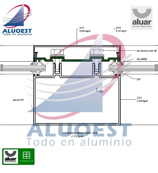 Perfil Aluar 5376 línea Frente Integral - Soporte tapa de columna doble - Aluoest