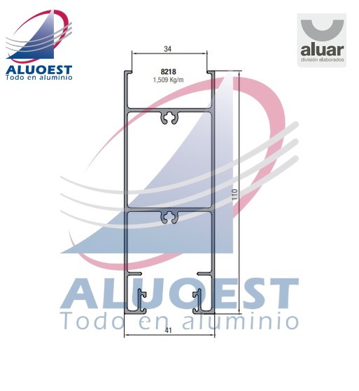 Perfil Aluar 8218 línea A40 - Zócalo alto hoja corte 90° DVH - Aluoest