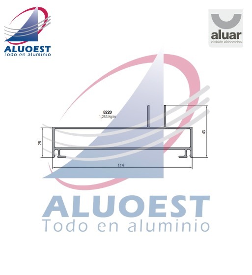 Perfil Aluar 8220 línea A40 - Jamba marco corrediza 2 guías - Aluoest