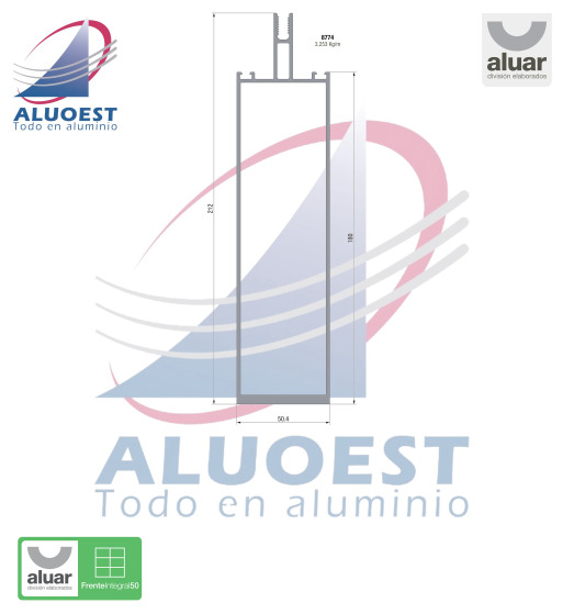 Perfil Aluar 8774 línea Frente Integral 50 - Columna 180 mm - Aluoest