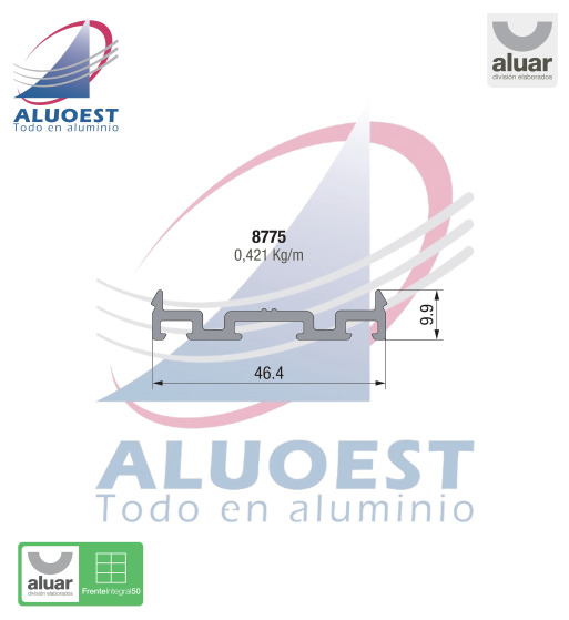Perfil Aluar 8775 línea Frente Integral 50 - Presor DVH - Aluoest