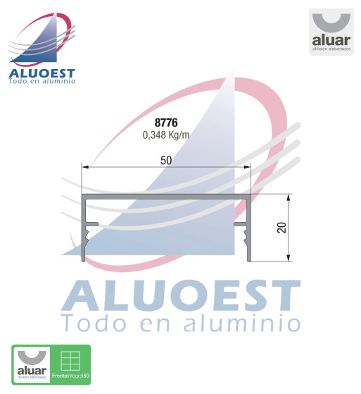 Perfil Aluar 8776 línea Frente Integral 50 - Tapa exterior - Aluoest