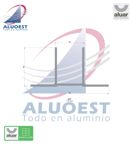 Perfil Aluar 8777 línea Frente Integral 50 - Anclaje - Aluoest