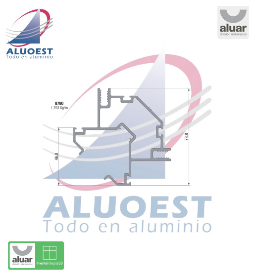 Perfil Aluar 8780 línea Frente Integral 50 - Adaptador esquina 90° - Aluoest