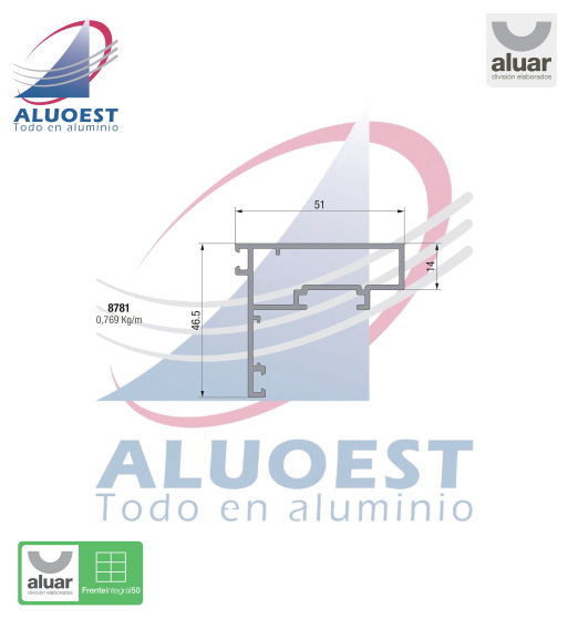 Perfil Aluar 8781 línea Frente Integral 50 - Hoja Ventana desplazable - Aluoest
