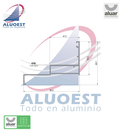 Perfil Aluar 8782 línea Frente Integral 50 - Marco Ventana desplazable - Aluoest