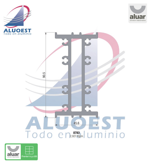 Perfil Aluar 8783 línea Frente Integral 50 - Aluoest
