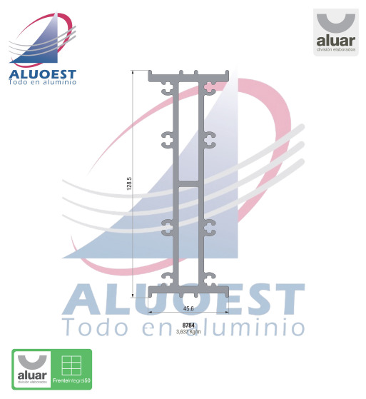 Perfil Aluar 8784 línea Frente Integral 50 - Aluoest