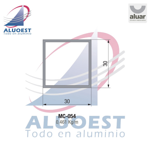 Perfil Aluar MC-054 línea Frente Integral 50 - Tubo cuadrado 30 x 30 - Aluoest