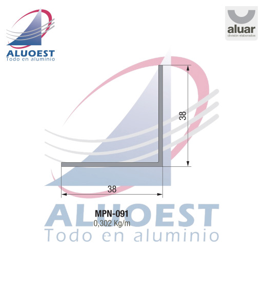 Perfil Aluar MPN-091 línea Frente Integral 50 - Ángulo 38 x 38 - Aluoest