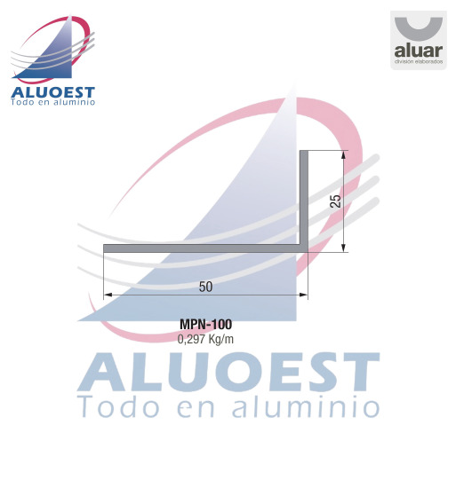 Perfil Aluar MPN-100 línea Frente Integral 50 - Ángulo 25 x 50 - Aluoest